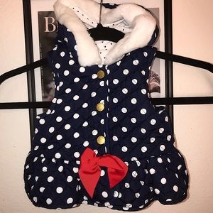 Little Me Blue White Polka Dot Puffer Hooded Vest 12M